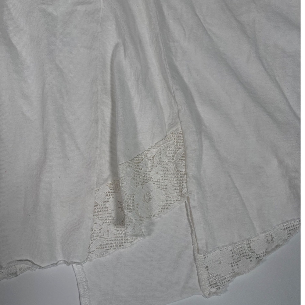 Free People White Lace Trim V-Neck Short Sleeve Babydoll Top Boho Coquette Small - Picture 7 of 11
